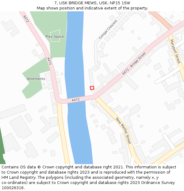 7, USK BRIDGE MEWS, USK, NP15 1SW: Location map and indicative extent of plot