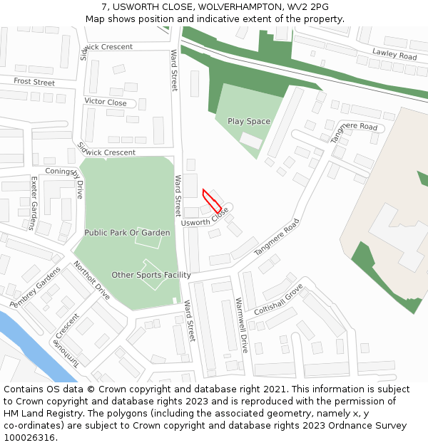 7, USWORTH CLOSE, WOLVERHAMPTON, WV2 2PG: Location map and indicative extent of plot