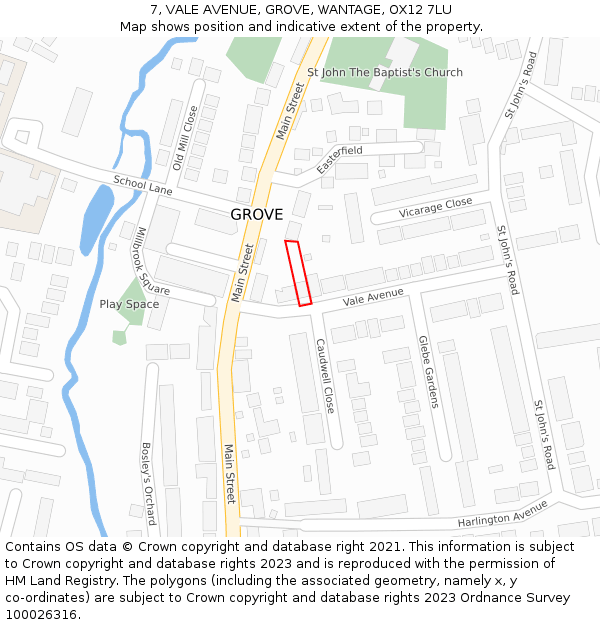 7, VALE AVENUE, GROVE, WANTAGE, OX12 7LU: Location map and indicative extent of plot