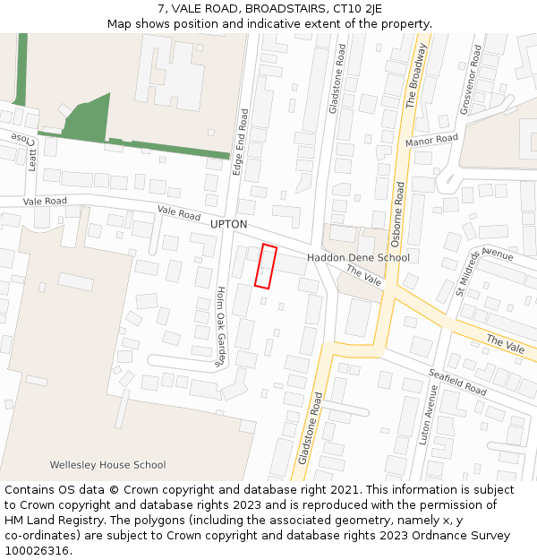 7, VALE ROAD, BROADSTAIRS, CT10 2JE: Location map and indicative extent of plot