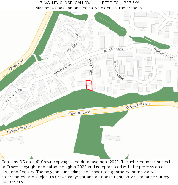 7, VALLEY CLOSE, CALLOW HILL, REDDITCH, B97 5YY: Location map and indicative extent of plot