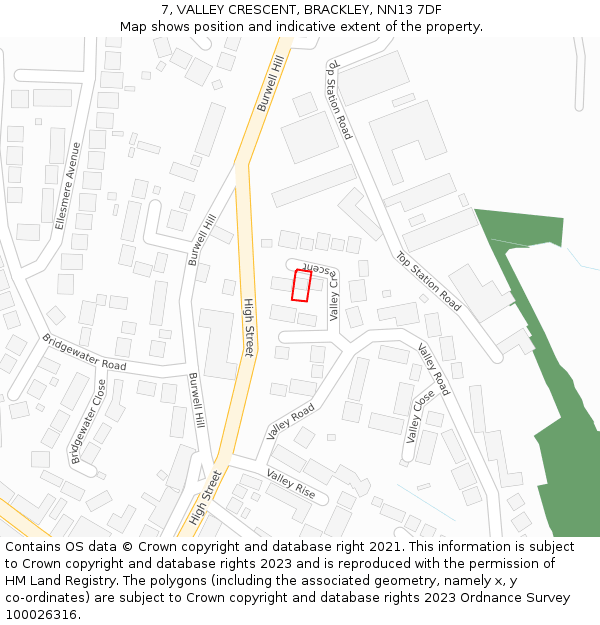 7, VALLEY CRESCENT, BRACKLEY, NN13 7DF: Location map and indicative extent of plot