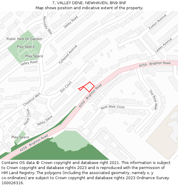 7, VALLEY DENE, NEWHAVEN, BN9 9NF: Location map and indicative extent of plot