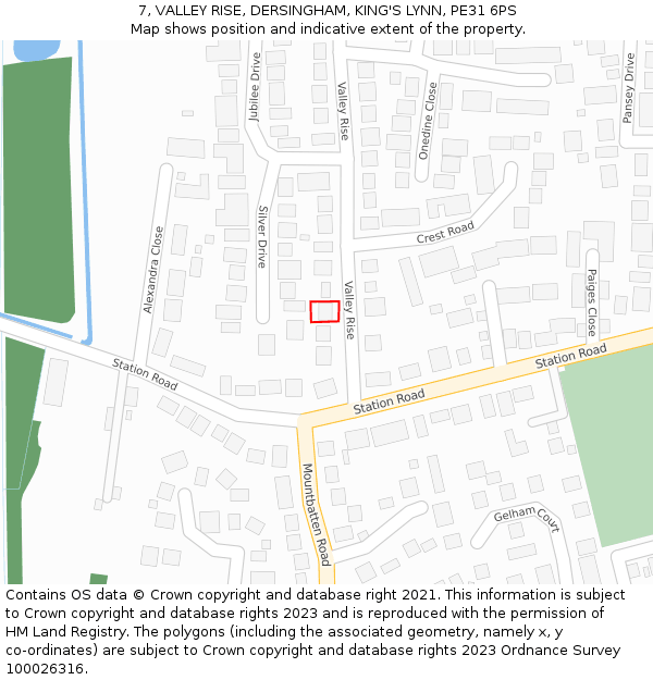 7, VALLEY RISE, DERSINGHAM, KING'S LYNN, PE31 6PS: Location map and indicative extent of plot