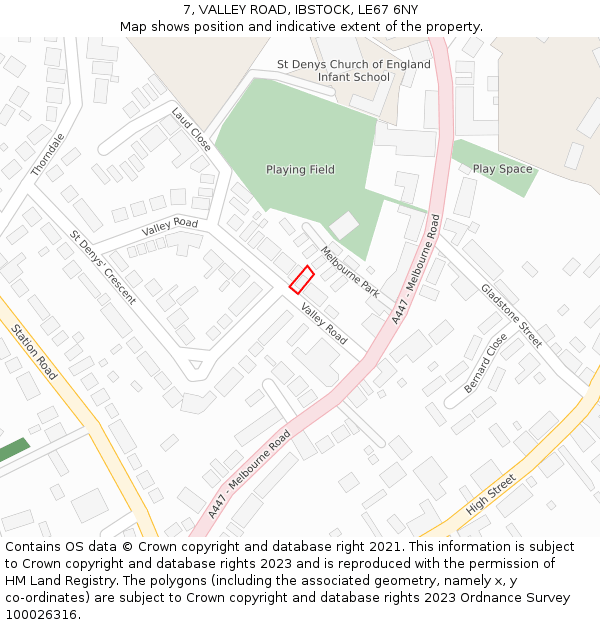 7, VALLEY ROAD, IBSTOCK, LE67 6NY: Location map and indicative extent of plot