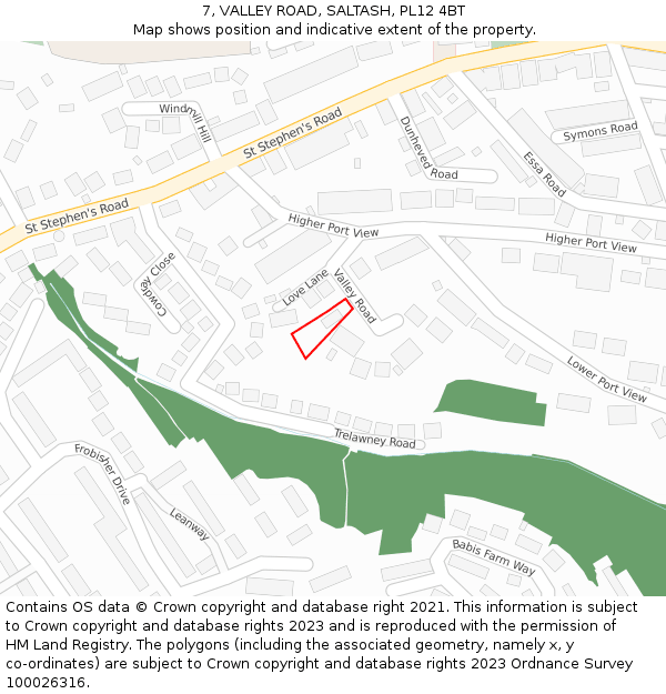 7, VALLEY ROAD, SALTASH, PL12 4BT: Location map and indicative extent of plot