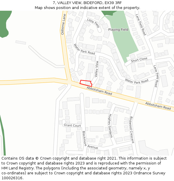 7, VALLEY VIEW, BIDEFORD, EX39 3RF: Location map and indicative extent of plot