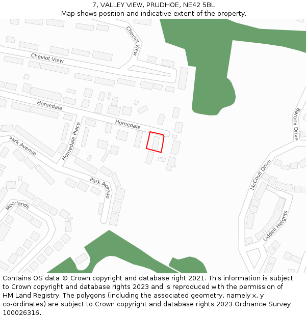 7, VALLEY VIEW, PRUDHOE, NE42 5BL: Location map and indicative extent of plot