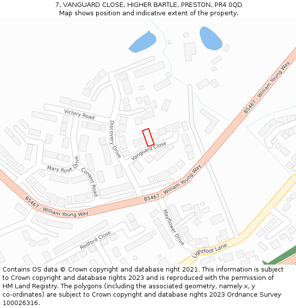 7, VANGUARD CLOSE, HIGHER BARTLE, PRESTON, PR4 0QD: Location map and indicative extent of plot