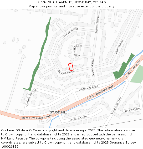 7, VAUXHALL AVENUE, HERNE BAY, CT6 8AQ: Location map and indicative extent of plot