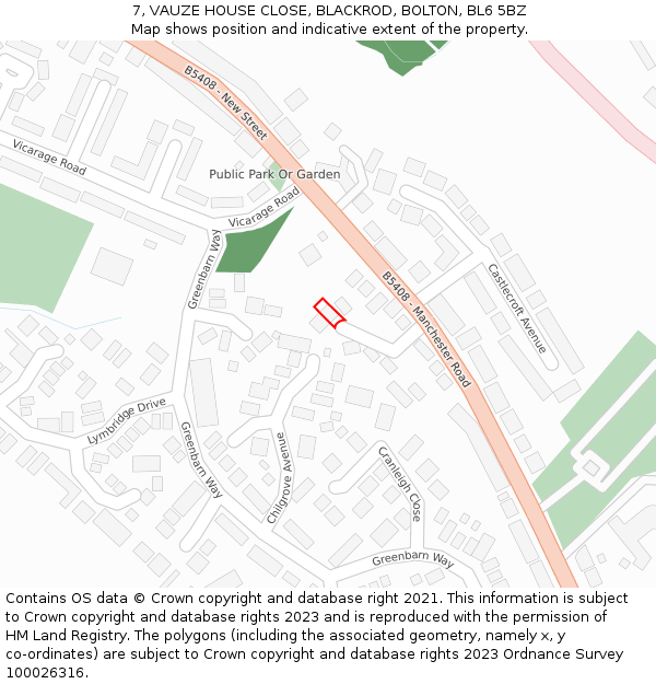 7, VAUZE HOUSE CLOSE, BLACKROD, BOLTON, BL6 5BZ: Location map and indicative extent of plot