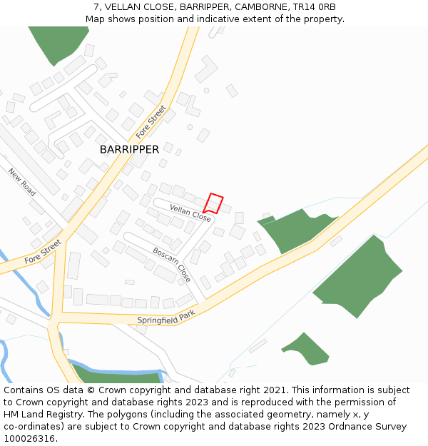 7, VELLAN CLOSE, BARRIPPER, CAMBORNE, TR14 0RB: Location map and indicative extent of plot