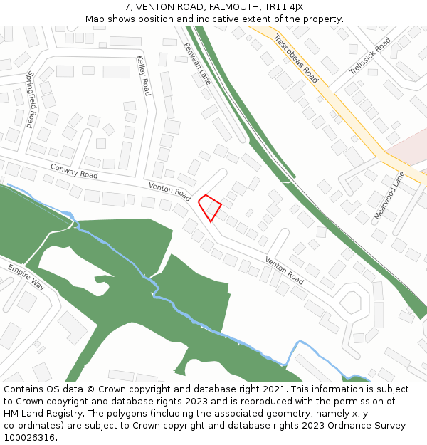 7, VENTON ROAD, FALMOUTH, TR11 4JX: Location map and indicative extent of plot