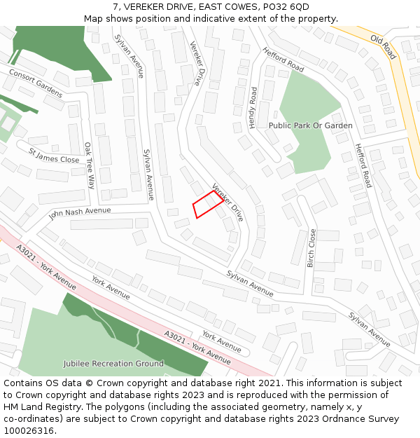 7, VEREKER DRIVE, EAST COWES, PO32 6QD: Location map and indicative extent of plot