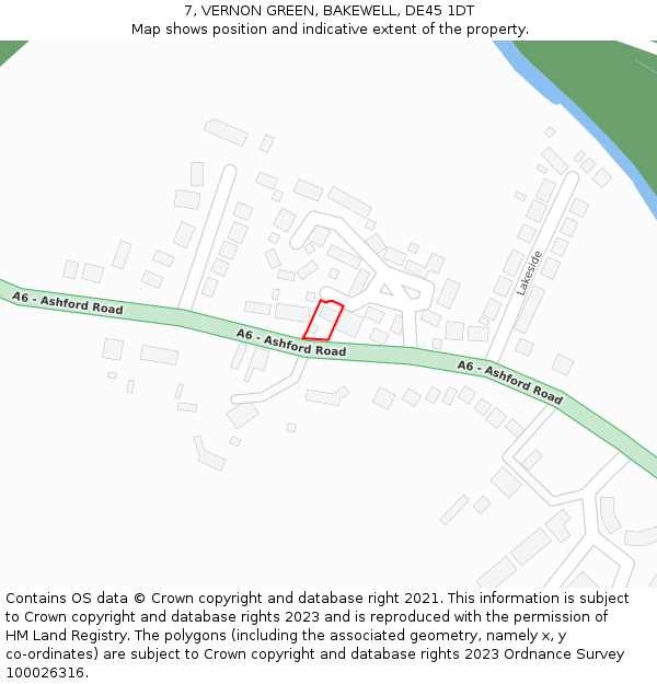 7, VERNON GREEN, BAKEWELL, DE45 1DT: Location map and indicative extent of plot