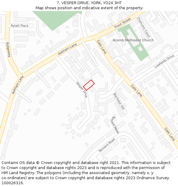 7, VESPER DRIVE, YORK, YO24 3HT: Location map and indicative extent of plot