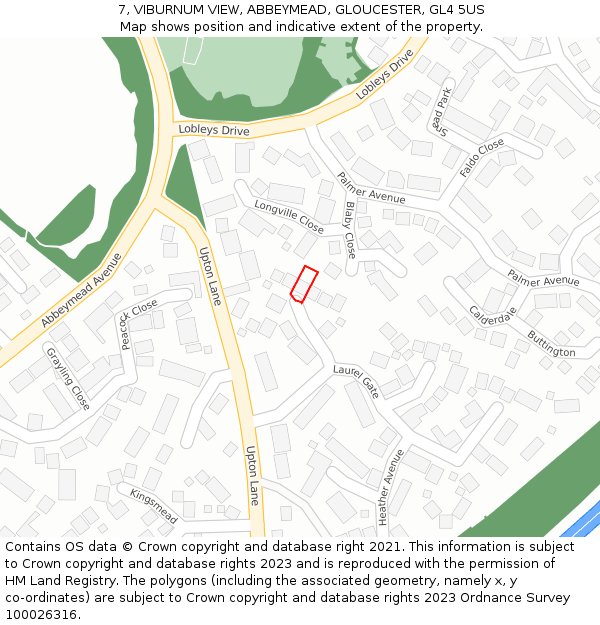 7, VIBURNUM VIEW, ABBEYMEAD, GLOUCESTER, GL4 5US: Location map and indicative extent of plot
