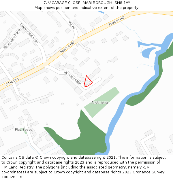 7, VICARAGE CLOSE, MARLBOROUGH, SN8 1AY: Location map and indicative extent of plot