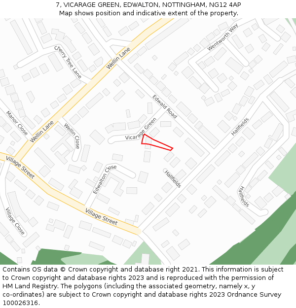 7, VICARAGE GREEN, EDWALTON, NOTTINGHAM, NG12 4AP: Location map and indicative extent of plot