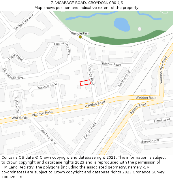 7, VICARAGE ROAD, CROYDON, CR0 4JS: Location map and indicative extent of plot