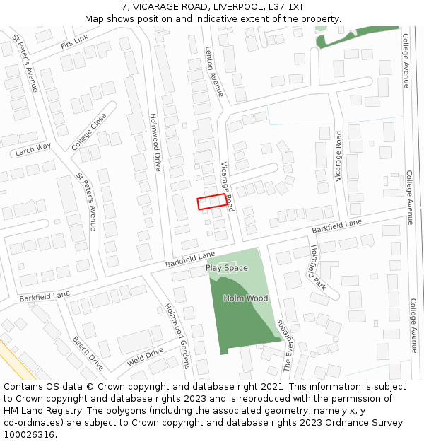 7, VICARAGE ROAD, LIVERPOOL, L37 1XT: Location map and indicative extent of plot