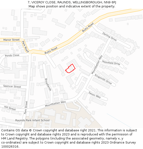 7, VICEROY CLOSE, RAUNDS, WELLINGBOROUGH, NN9 6PJ: Location map and indicative extent of plot