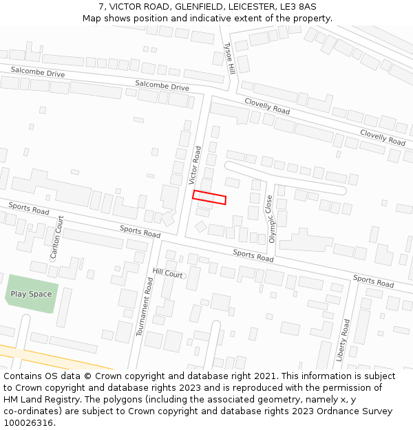 7, VICTOR ROAD, GLENFIELD, LEICESTER, LE3 8AS: Location map and indicative extent of plot