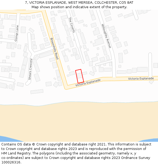 7, VICTORIA ESPLANADE, WEST MERSEA, COLCHESTER, CO5 8AT: Location map and indicative extent of plot