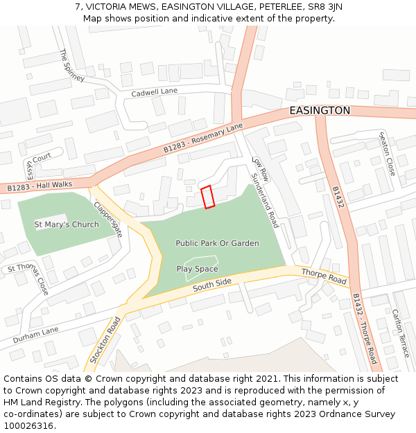 7, VICTORIA MEWS, EASINGTON VILLAGE, PETERLEE, SR8 3JN: Location map and indicative extent of plot