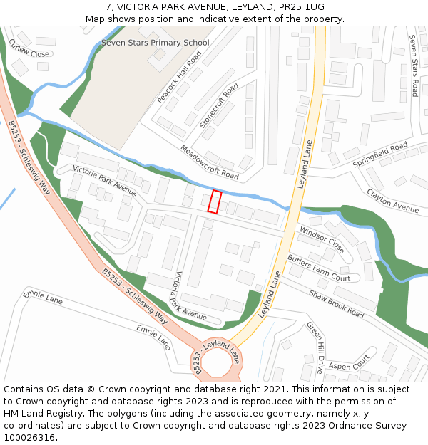 7, VICTORIA PARK AVENUE, LEYLAND, PR25 1UG: Location map and indicative extent of plot