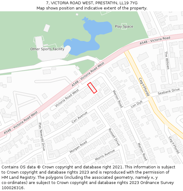 7, VICTORIA ROAD WEST, PRESTATYN, LL19 7YG: Location map and indicative extent of plot