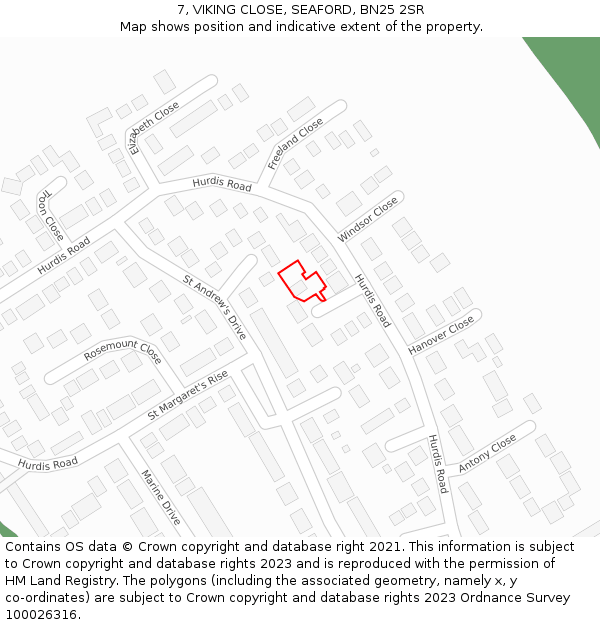 7, VIKING CLOSE, SEAFORD, BN25 2SR: Location map and indicative extent of plot