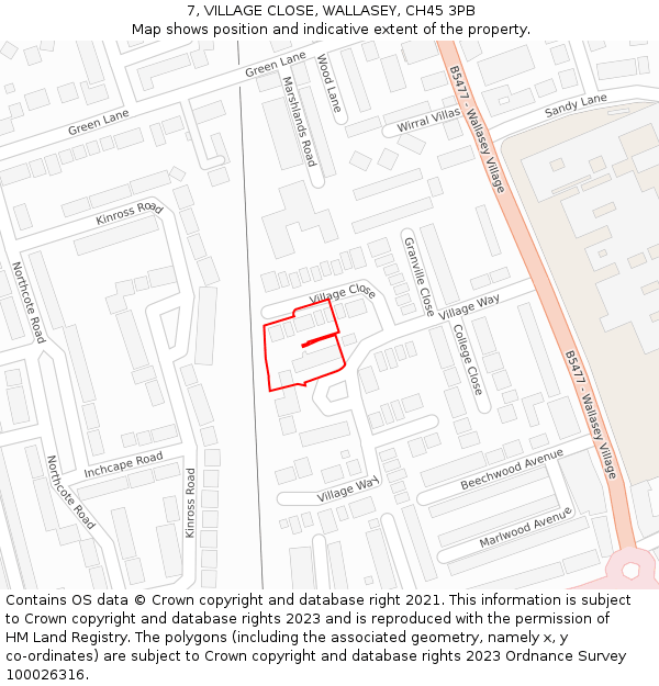 7, VILLAGE CLOSE, WALLASEY, CH45 3PB: Location map and indicative extent of plot