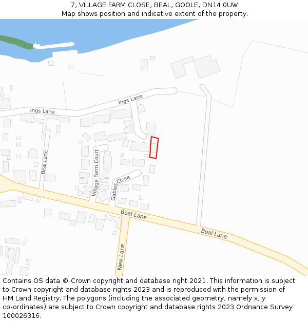 7, VILLAGE FARM CLOSE, BEAL, GOOLE, DN14 0UW: Location map and indicative extent of plot