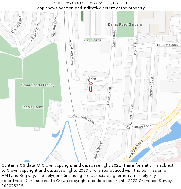 7, VILLAS COURT, LANCASTER, LA1 1TR: Location map and indicative extent of plot