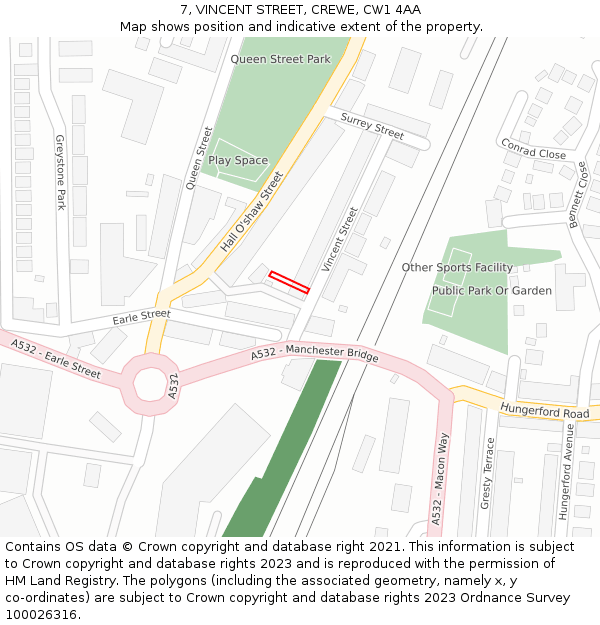 7, VINCENT STREET, CREWE, CW1 4AA: Location map and indicative extent of plot