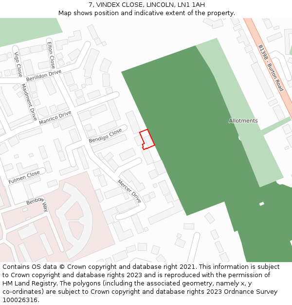 7, VINDEX CLOSE, LINCOLN, LN1 1AH: Location map and indicative extent of plot