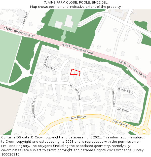 7, VINE FARM CLOSE, POOLE, BH12 5EL: Location map and indicative extent of plot