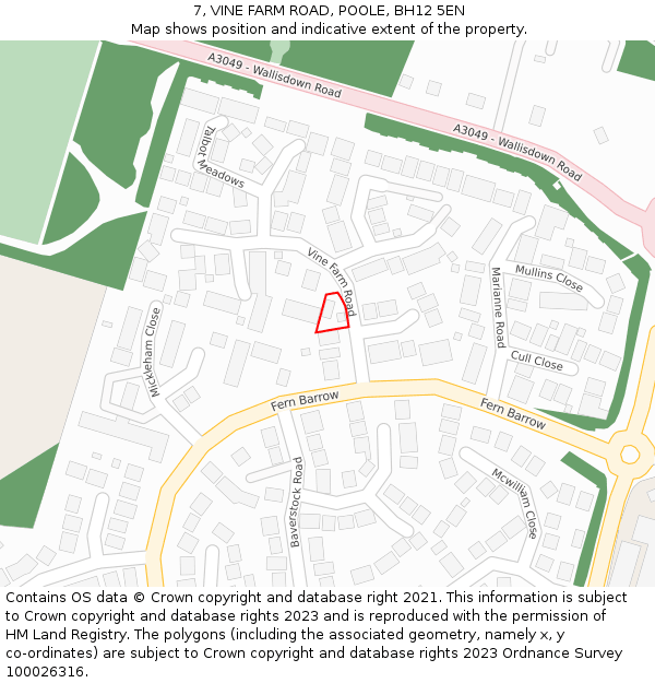 7, VINE FARM ROAD, POOLE, BH12 5EN: Location map and indicative extent of plot