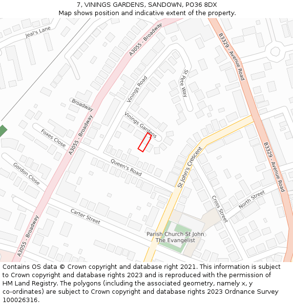 7, VININGS GARDENS, SANDOWN, PO36 8DX: Location map and indicative extent of plot