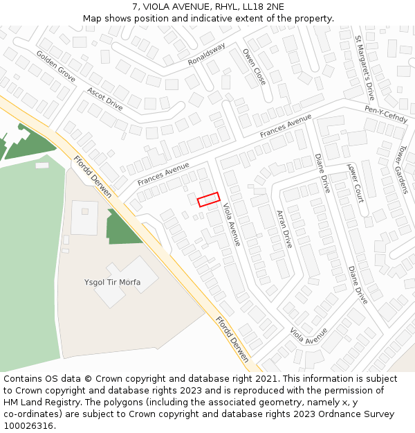 7, VIOLA AVENUE, RHYL, LL18 2NE: Location map and indicative extent of plot