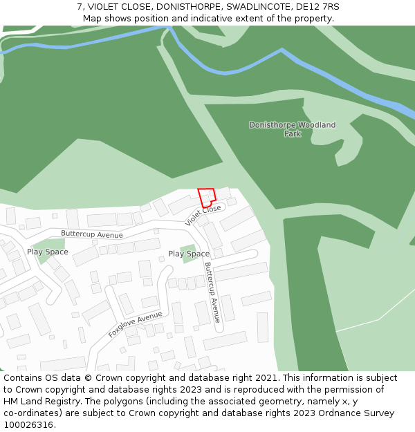 7, VIOLET CLOSE, DONISTHORPE, SWADLINCOTE, DE12 7RS: Location map and indicative extent of plot