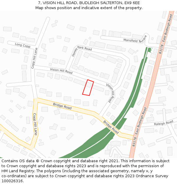 7, VISION HILL ROAD, BUDLEIGH SALTERTON, EX9 6EE: Location map and indicative extent of plot