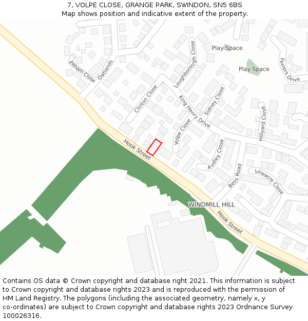 7, VOLPE CLOSE, GRANGE PARK, SWINDON, SN5 6BS: Location map and indicative extent of plot