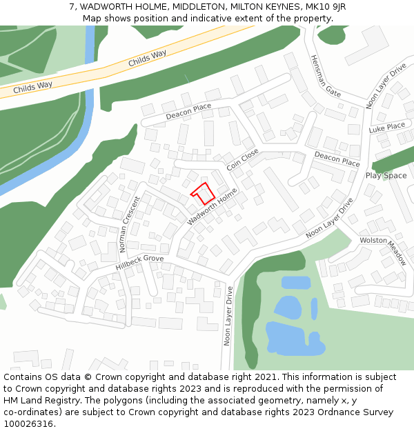 7, WADWORTH HOLME, MIDDLETON, MILTON KEYNES, MK10 9JR: Location map and indicative extent of plot