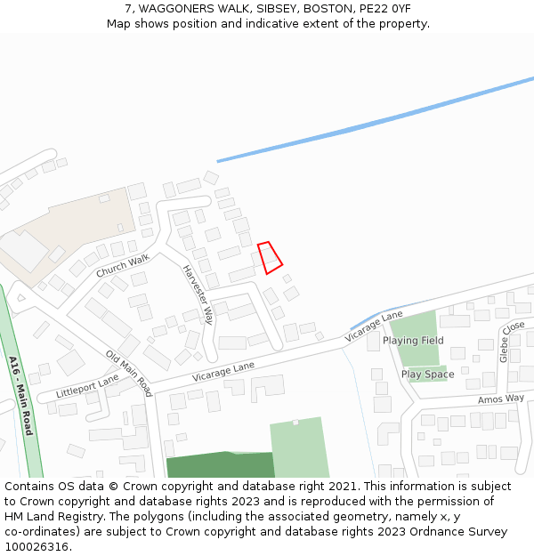 7, WAGGONERS WALK, SIBSEY, BOSTON, PE22 0YF: Location map and indicative extent of plot