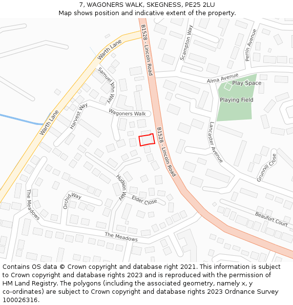 7, WAGONERS WALK, SKEGNESS, PE25 2LU: Location map and indicative extent of plot