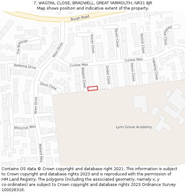 7, WAGTAIL CLOSE, BRADWELL, GREAT YARMOUTH, NR31 8JR: Location map and indicative extent of plot