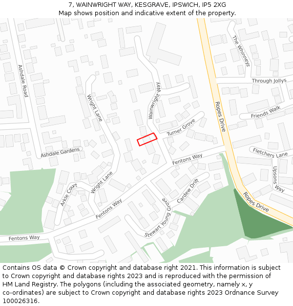 7, WAINWRIGHT WAY, KESGRAVE, IPSWICH, IP5 2XG: Location map and indicative extent of plot