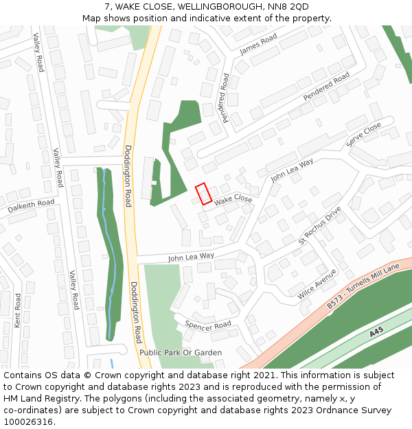 7, WAKE CLOSE, WELLINGBOROUGH, NN8 2QD: Location map and indicative extent of plot